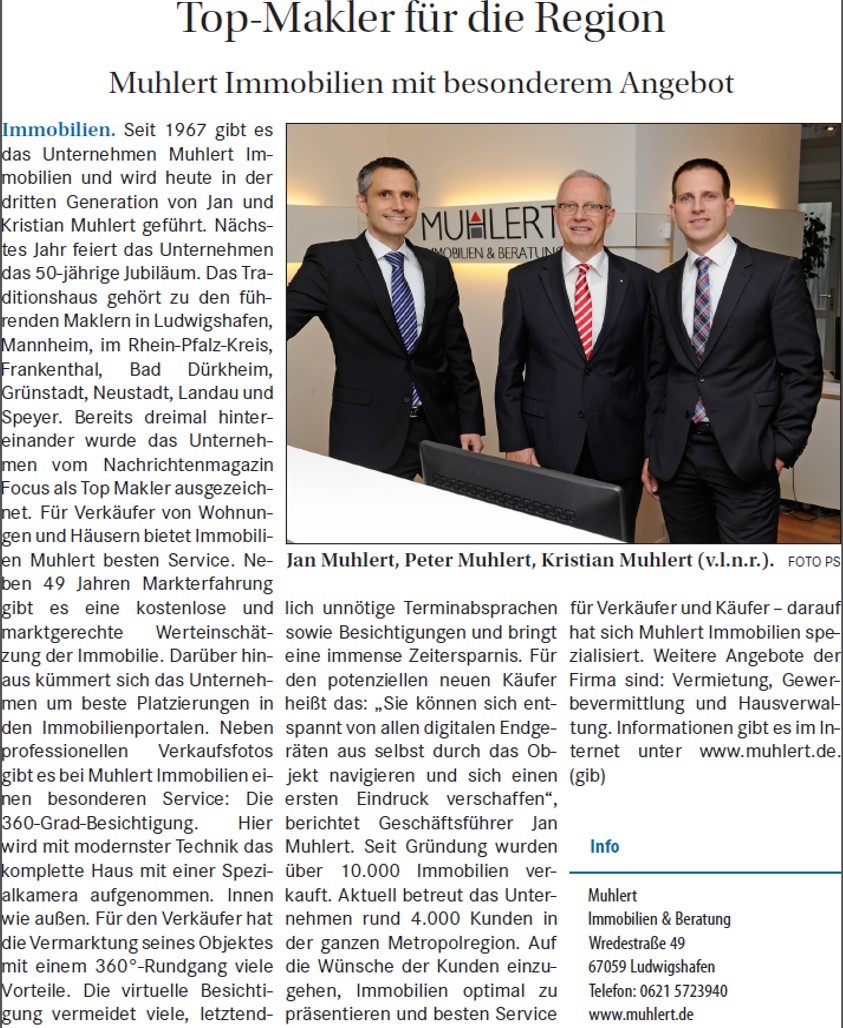 Top-Makler für die Region - Muhlert Immobilien im aktuellen Wochenblatt